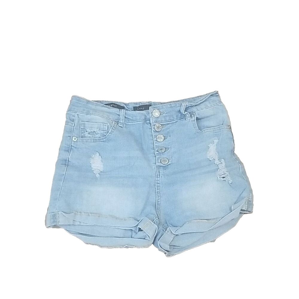 Love Tree High Rise Button Fly Denim Shorts 6 Light Wash Distressed Cutoff Summe